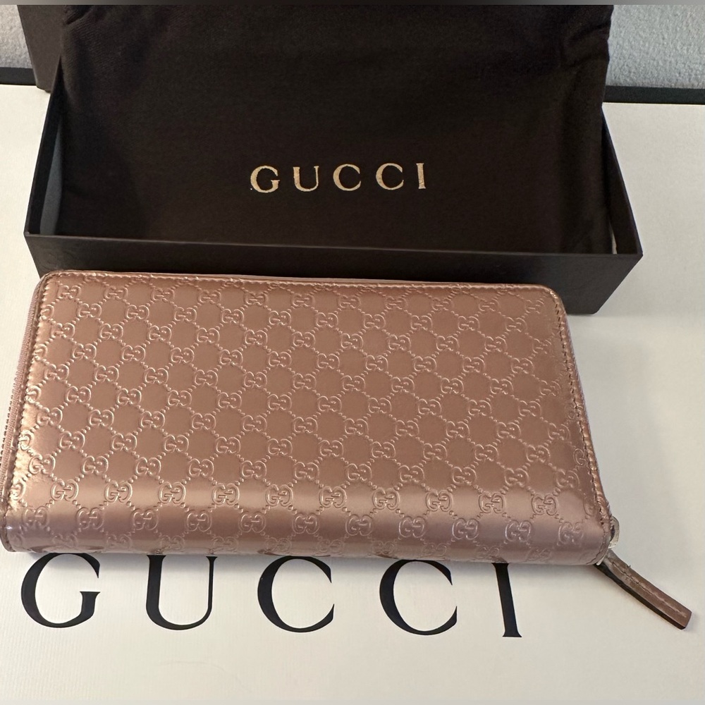 GUCCI Microguccissima Bow Heart Zip Around Wallet Candy Shine Pink - Picture 5 of 9